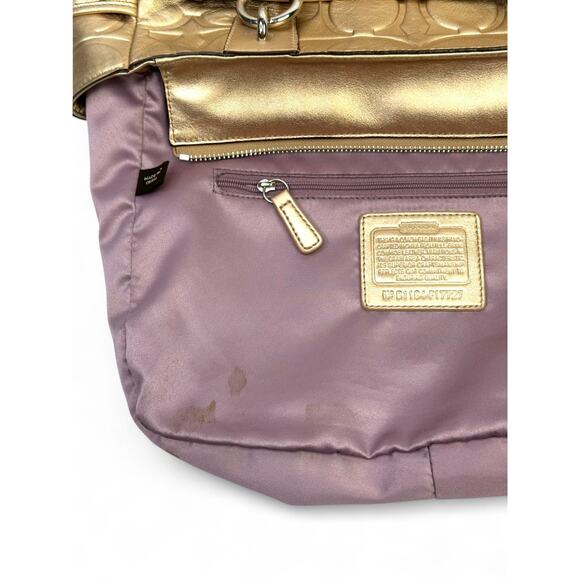 Coach Metallic Gold East West Embossed Signature Leather Tote Bag - Picture 15 of 15